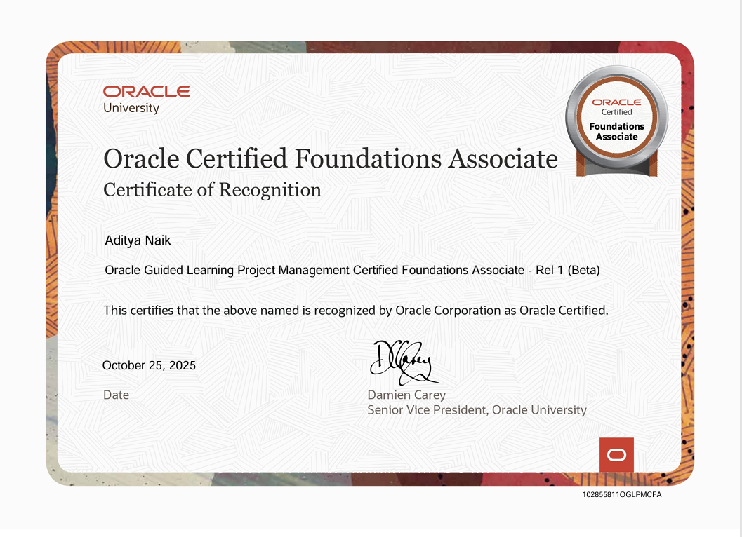 Oracle Guided Learning Project Management Certified Foundations Associate - Rel 1 (Beta)
